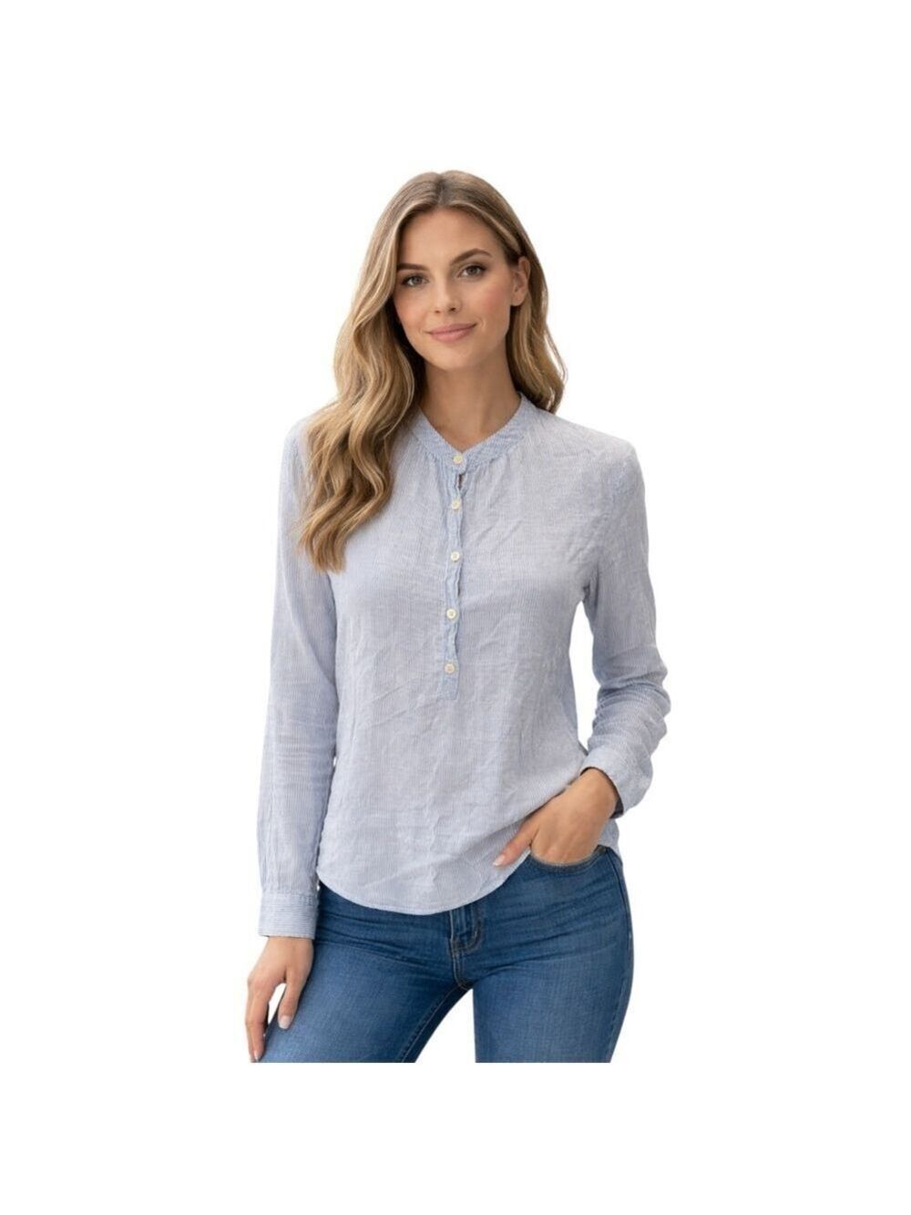 J.Crew Blue White Stripe Cotton Button Front Blouse Size 6